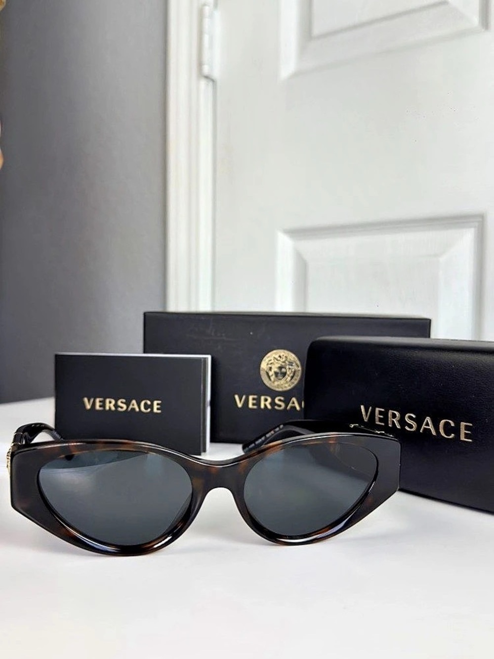 Versace Medusa Biggie Geometric Sunglasses VE4425U Black & Brown